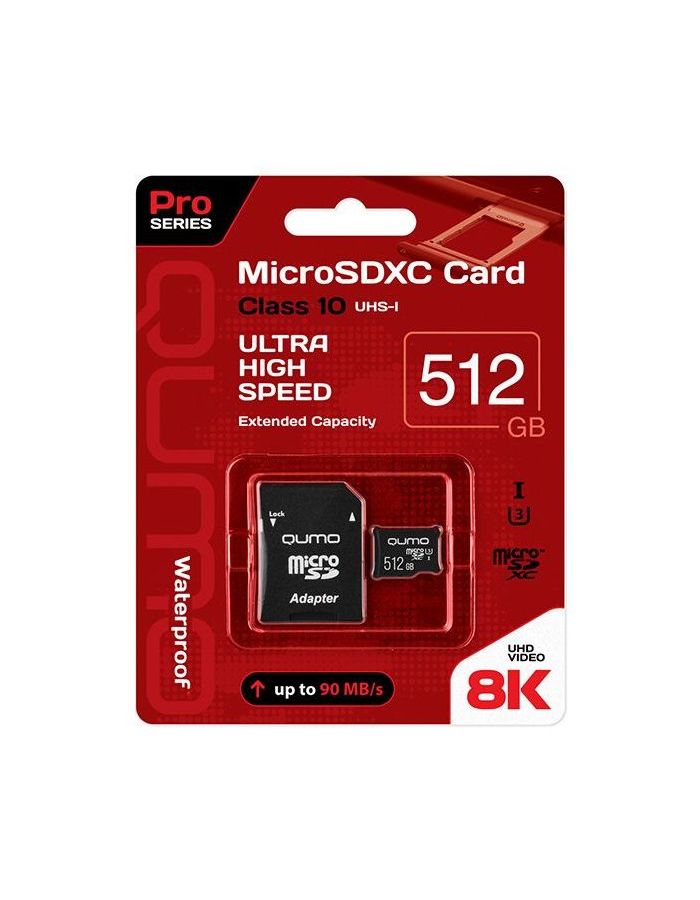 Карта памяти Qumo microSDXC 512GB Pro series Class 10 UHS-I U3 + SD адаптер (QM512GMICSDXC10U3)