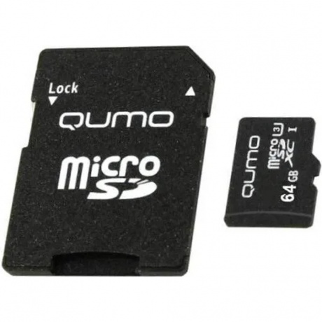 Карта памяти Qumo microSDXC class 10 UHS Class 3 64GB + SD adapter (QM64GMICSDXC10U3) - фото 1