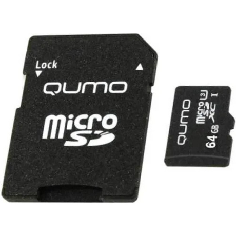 Карта памяти 64Gb microSDXC Qumo Pro Class 10 UHS-I U3 + адаптер (QM64GMICSDXC10U3)