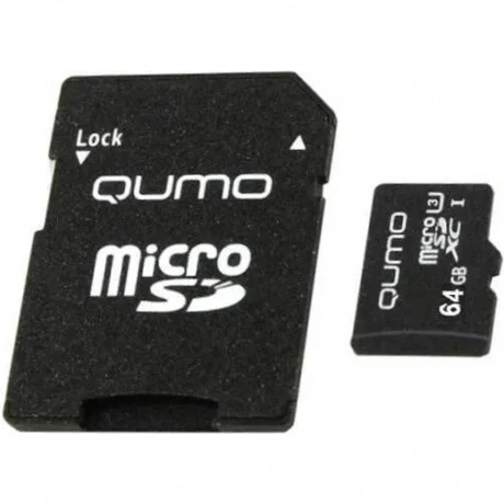 Карта памяти Qumo microSDXC class 10 UHS Class 3 64GB + SD adapt...