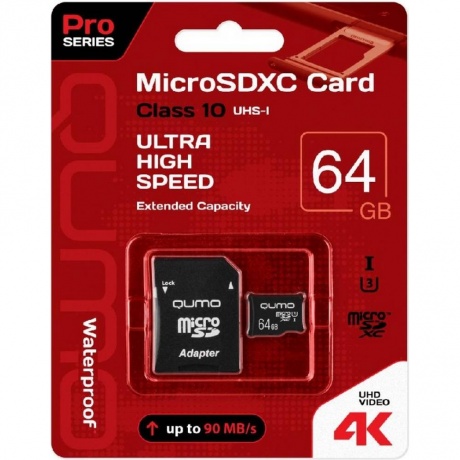 Карта памяти Qumo microSDXC class 10 UHS Class 3 64GB + SD adapter (QM64GMICSDXC10U3) - фото 2