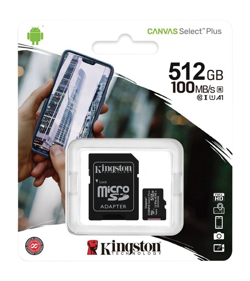 Карта памяти Kingston microSDXC 512Gb SDCS2/512GB Canvas Select Plus + adapter