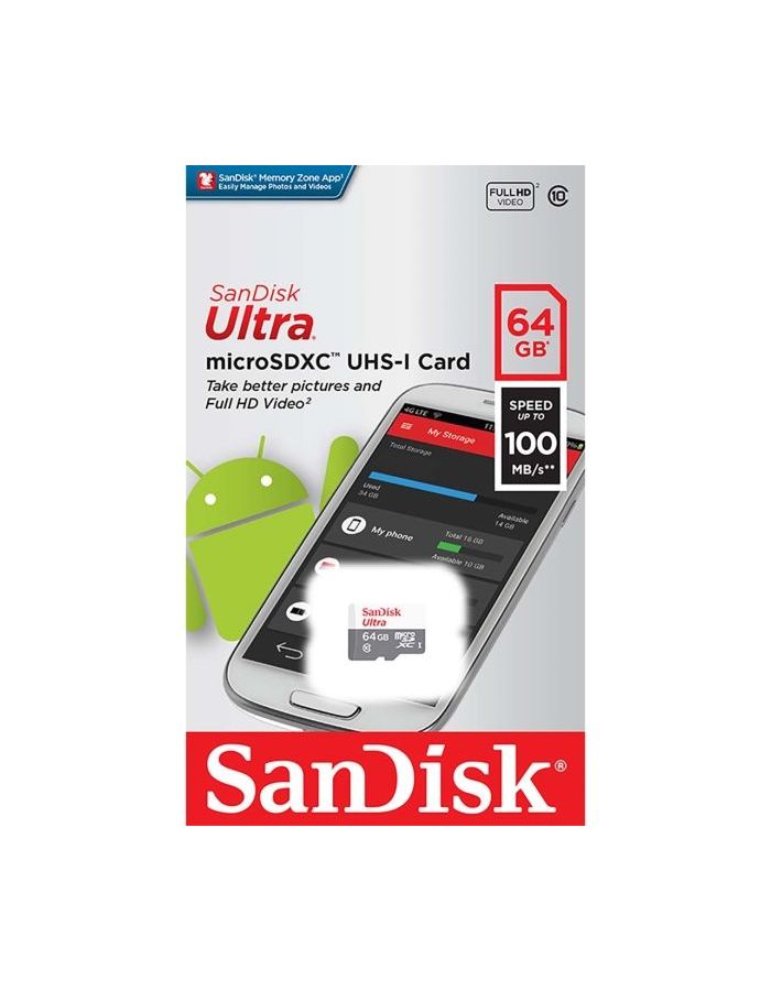цена Карта памяти SanDisk microSDXC Ultra 64Gb Class 10 (SDSQUNR-064G-GN3MN)