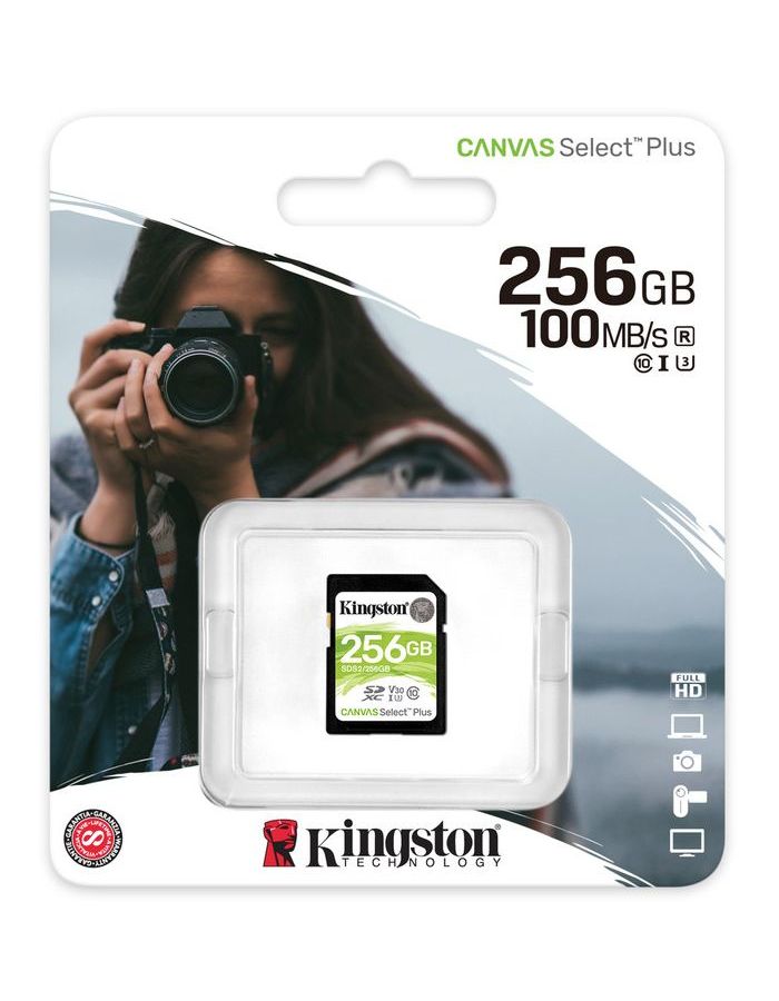Карта памяти Kingston Canvas 256Gb Select Plus SDXC UHS-I U3 V30 (100/85 Mb/s)