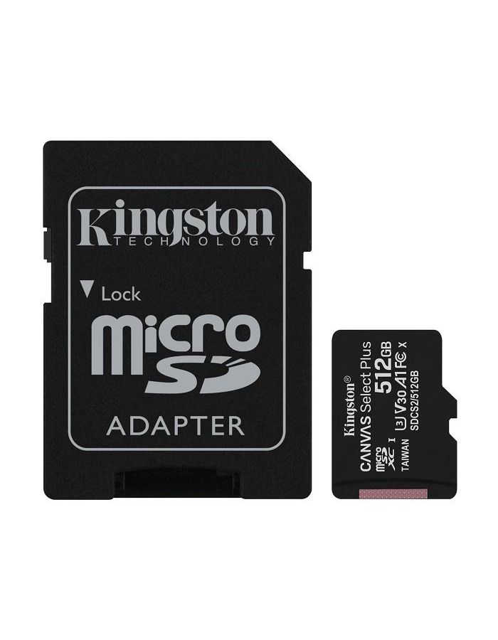 Карта памяти Kingston Canvas 512Gb Select Plus SDXC UHS-I U3 V30 (100/85 Mb/s) карта памяти micro securedigital 512gb sdxc kingston canvas select plus class10 uhs i u3 sdcs2 512gb адаптер