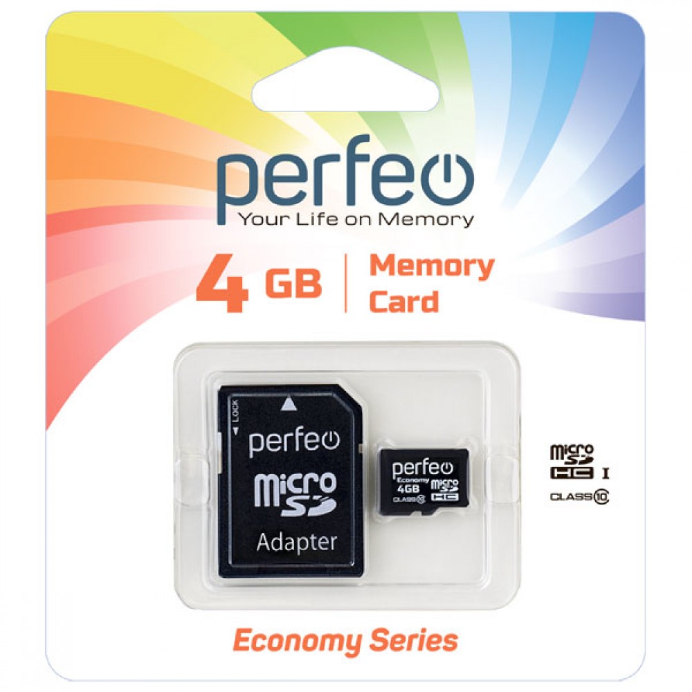 Карта памяти Perfeo MicroSDHC 4Gb Class 10 PF4GMCSH10AES  + adapter - фото 1