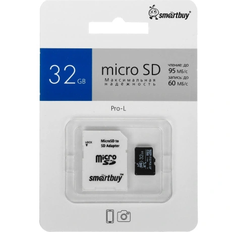Карта памяти SmartBuy MicroSD 32Gb Class 10 Pro UHS-I U3 SB32GBS...