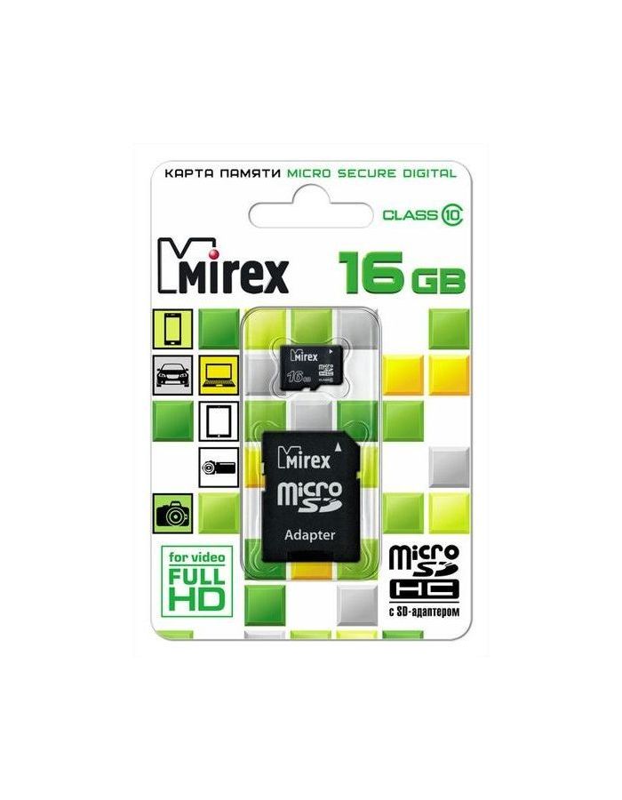 Карта памяти Mirex MicroSDHC 16Gb Class 10 13613-AD10SD16  + adapter - фото 1