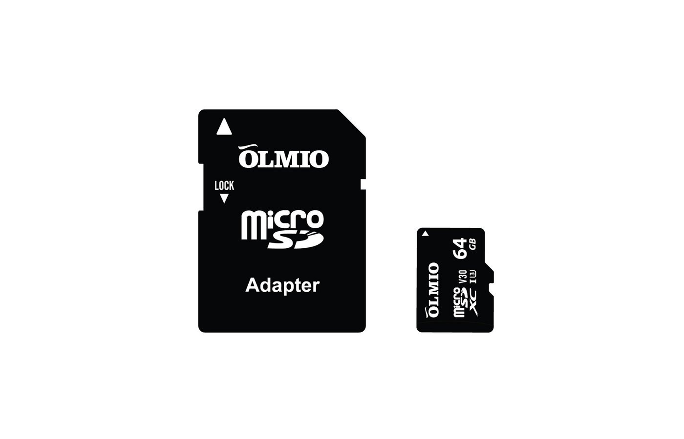 Карта памяти Olmio MicroSDXC 64Gb Class 10 UHS-I U3 V30 039600  + adapter - фото 1