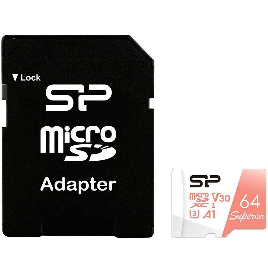 Карта памяти Silicon Power Superior A1 MicroSDXC 64Gb Class 10 (SP064GBSTXDV3V20SP) + адаптером SD
