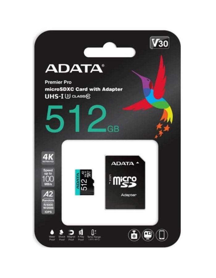 цена Карта памяти A-Data Micro SDXC 512GB (AUSDX512GUI3V30SA2-RA1)