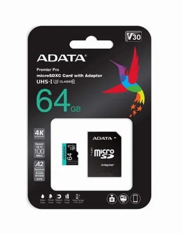Карта памяти A-Data Micro SDXC 64GB (AUSDX64GUI3V30SA2-RA1)