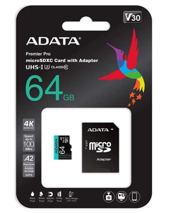 Карта памяти A-Data Micro SDXC 64GB (AUSDX64GUI3V30SA2-RA1) цена и фото