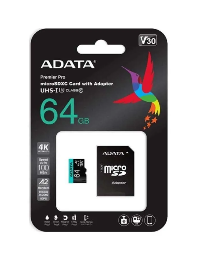 Карта памяти A-Data Micro SDXC 64GB (AUSDX64GUI3V30SA2-RA1)