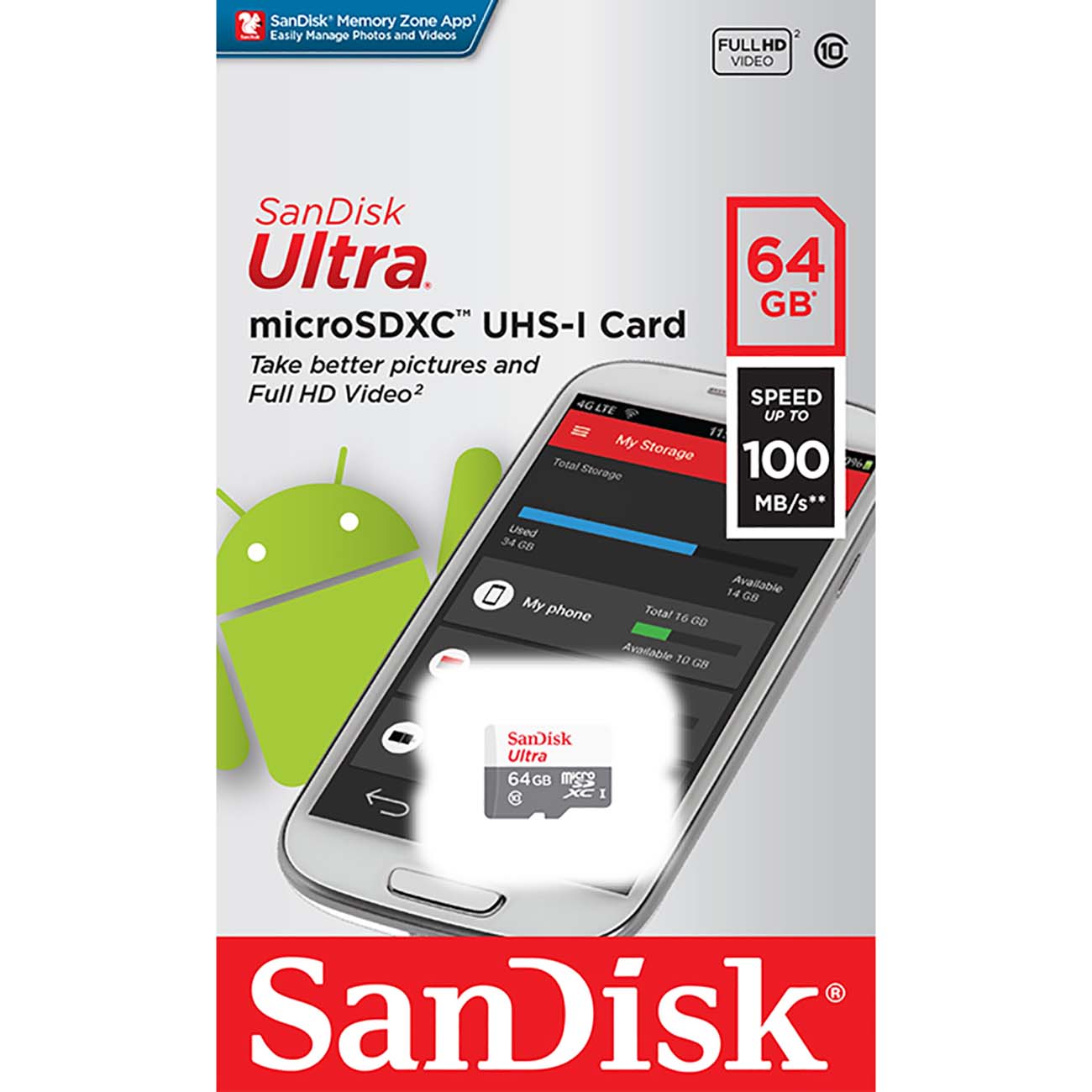 Карта памяти Sandisk microSDXC 64Gb Class10 SDSQUNR-064G-GN3MN Ultra Light без адаптера SDSQUNR064GGN3MN - фото 1