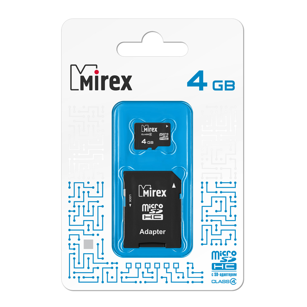 Карта памяти Mirex microSDHC 4GB Class 4 SD адаптер 13613ADTMSD04 - фото 1