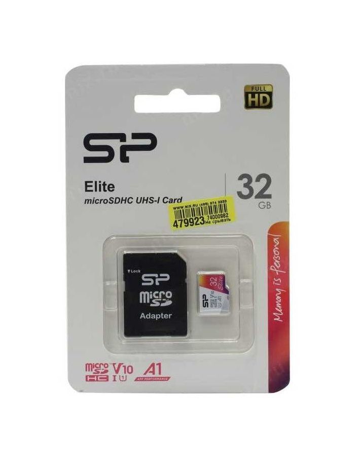 Карта памяти Silicon Power microSDHC 32Gb Class10 (SP032GBSTHBV1V20SP) Elite + adapter карта памяти 32gb silicon power sp032gbcfc600v10 compact flash card 600x