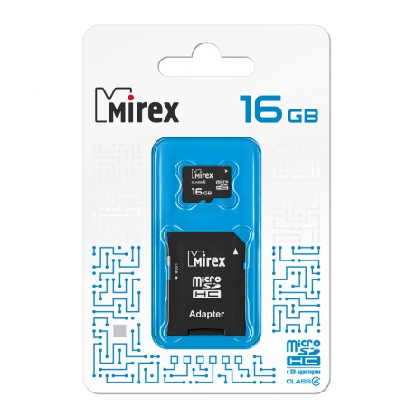 Карта памяти microSD 16GB Mirex microSDHC Class 4 (SD адаптер) - фото 1