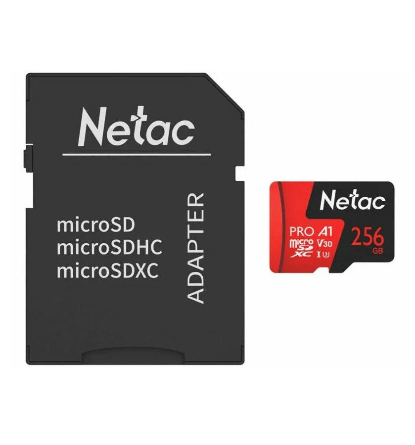 Карта памяти Netac microSDHC P500 Pro 256GB (NT02P500PRO-256G-R) с SD адаптером sd карта netac pro nt02p500pro 256g s