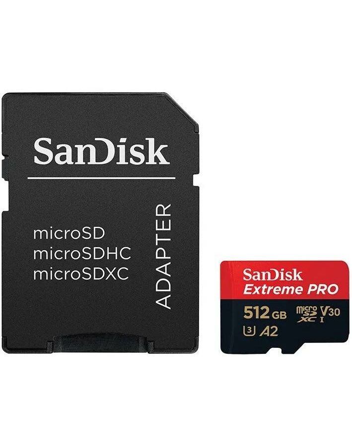 Карта памяти Sandisk Extreme Pro microSDXC 512GB + SD Adapter SDSQXCD-512G-GN6MA флеш диск sandisk 512gb extreme pro sdcz880 512g g46 usb3 0 черный