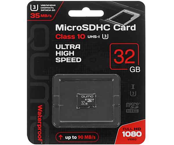 Карта памяти QUMO MicroSDHC 32Gb Сlass 10 UHS-I (QM32GMICSDHC10U3NA)
