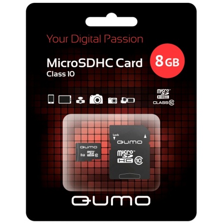 Карта памяти QUMO MicroSDHC 8Gb Сlass 10 + ADP (QM8GMICSDHC10) - фото 1