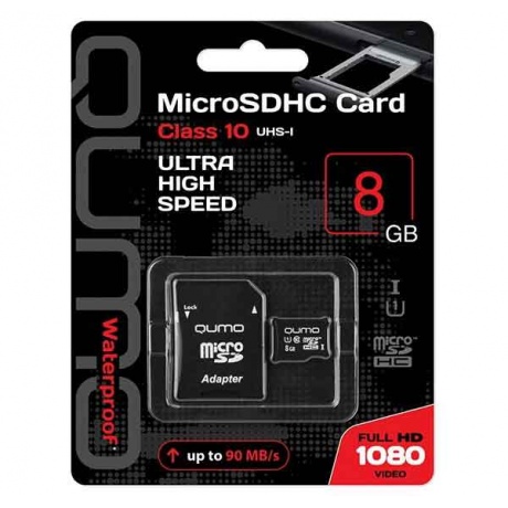 Карта памяти QUMO MicroSDHC 8Gb Сlass 10 UHS-I + ADP (QM8GMICSDHC10U1) - фото 1