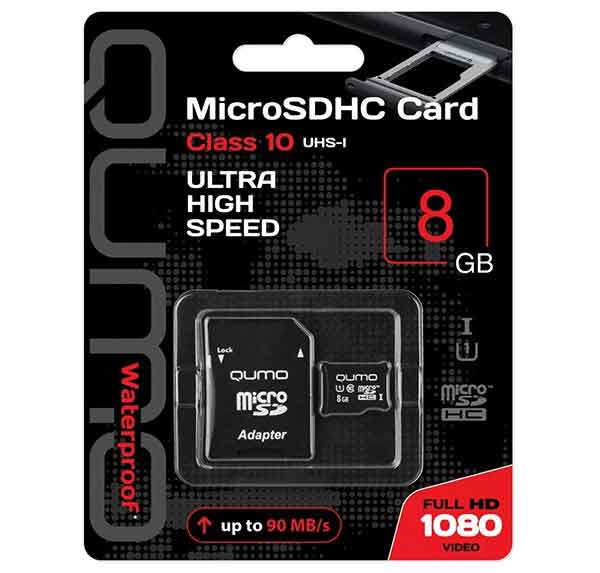 цена Карта памяти QUMO MicroSDHC 8Gb Сlass 10 UHS-I + ADP (QM8GMICSDHC10U1)