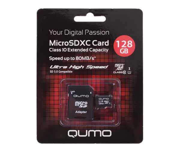 Карта памяти QUMO MicroSDXC 128Gb  UHS-I + ADP (QM128GMICSDXC10U1) - фото 1