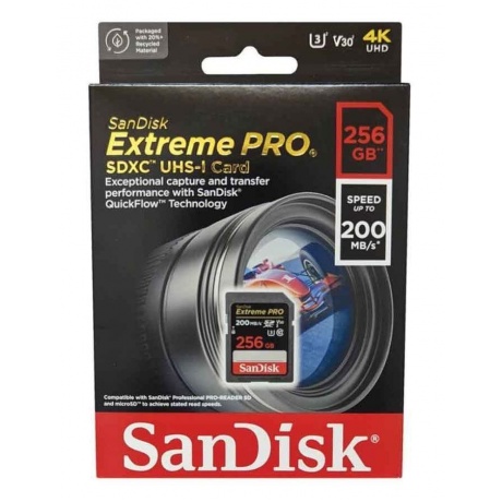 Карта памяти 256Gb SanDisk Extreme Pro SDXC UHS-I U3 V30 (200/140 MB/s) - фото 2