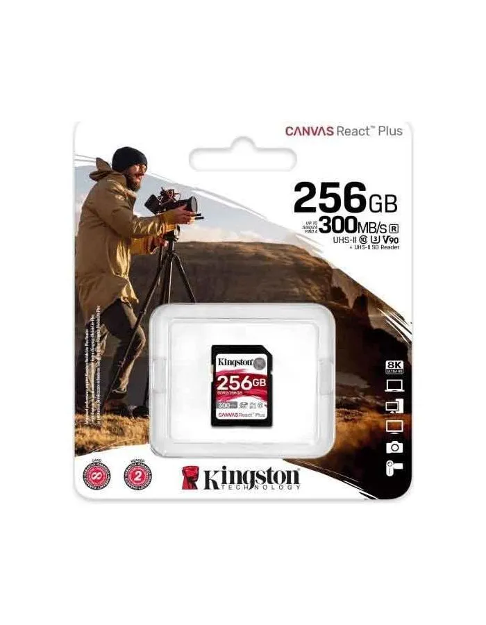 Карта памяти 256Gb Kingston Canvas React Plus SDXC UHS-II U3 V90 (300/260 Mb/s) - фото 1
