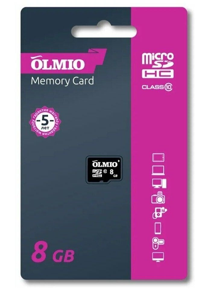 Карта памяти OLMIO microSDHC 8GB Class 10 без адаптера цена и фото