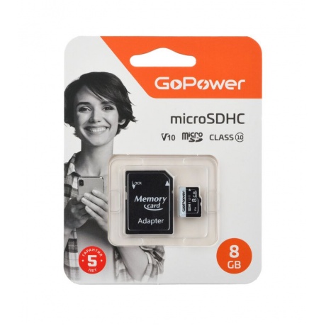 Карта памяти microSD GoPower 8GB Class10 с адаптером (00-00025673) - фото 1