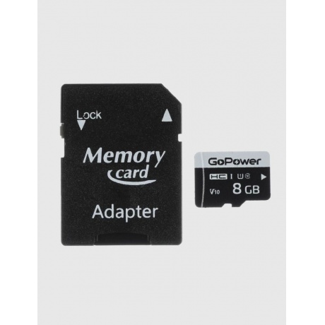 Карта памяти microSD GoPower 8GB Class10 с адаптером (00-00025673) - фото 2
