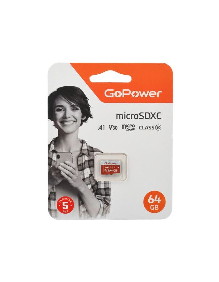 Карта памяти microSD GoPower 64GB Class10 UHS-I (U3) (00-00025681) карта памяти microsd samsung microsdxc 256gb class10 uhs i u3 microsd adapter