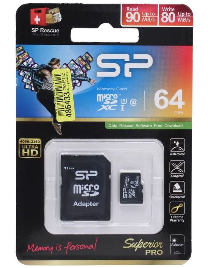 Карта памяти microSD 64GB Silicon Power Elite microSDXC Class 10 UHS-I (SP064GBSTXDU3V10SP) - фото 1