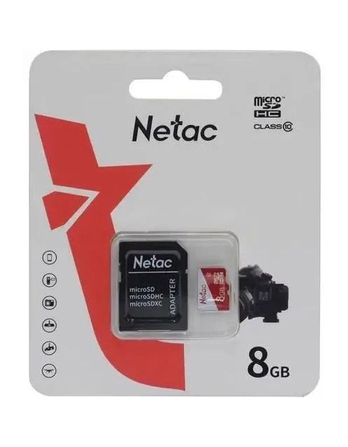 Карта памяти microSDHC 8GB Netac P500 ECO (NT02P500ECO-008G-R) (с SD адаптером) карта памяти sandisk microsdhc 32 гб class 10 v10 a1 uhs i r w 100 10 мб с 1 шт серый