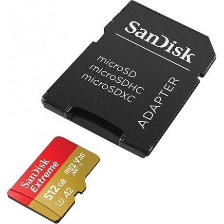 

Карта памяти microSDXC 512GB SanDisk Extreme Class 10, UHS-I, W130, R 190 МБ/с, (SDSQXAV-512G-GN6MA) адаптер на SD