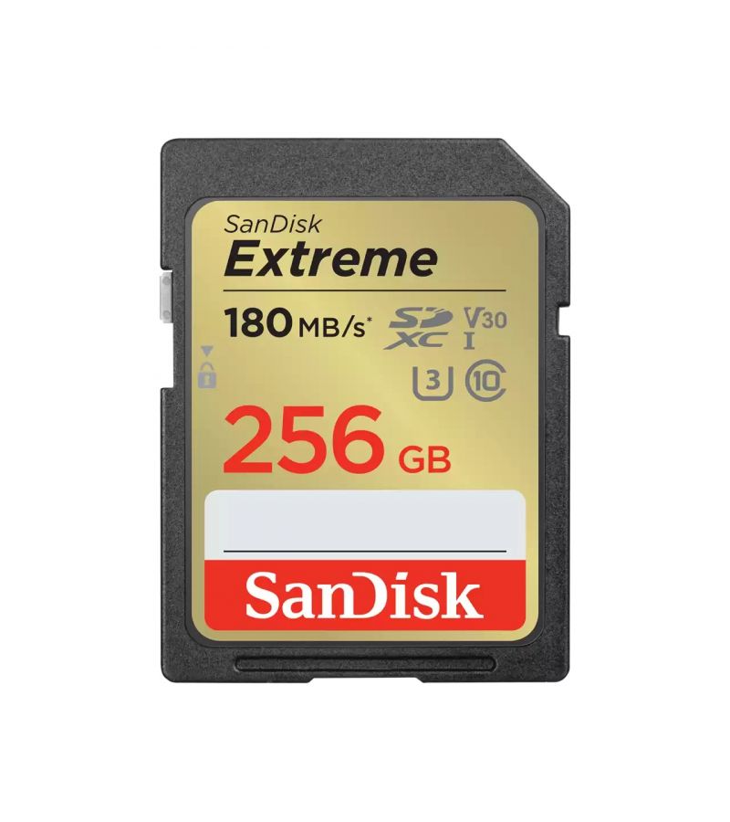 Карта памяти SDXC 256GB SanDisk Extreme UHS-I Class 3 (U3) V30 180/90 MB/s (SDSDXVV-256G-GNCIN) карта памяти sandisk extreme microsdxc class 10 uhs class 3 v30 a2 170mb s 64 gb чтение 170 mb s запись 80 mb s без адаптера sd