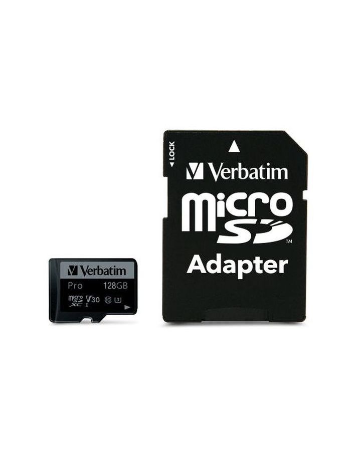 Карта памяти VERBATIM 128GB 90MB/S MICRO SD PRO CLASS 10 UHS (MIC ADAPTOR)- 47044 verbatim 4 7 gb 16x cake box 50 full ink printable pro 50 200