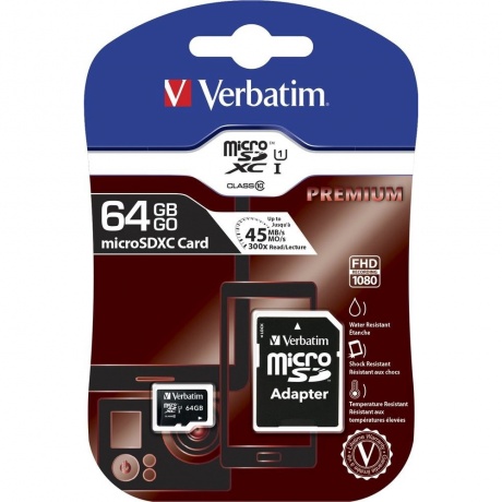 Карта памяти VERBATIM 64GB 90MB/S MICRO SD PRO CLASS 10 UHS (MIC ADAPTOR) 47042 - фото 3