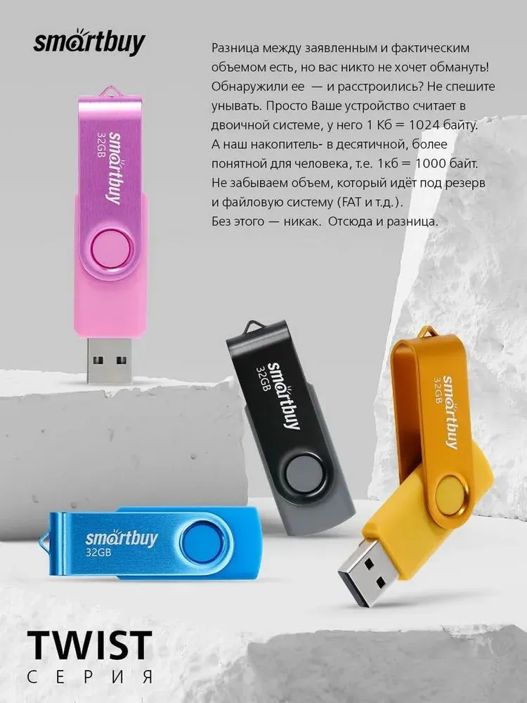 Карта памяти SmartBuy 32GB Twist Yellow (SB032GB2TWY) - фото 9
