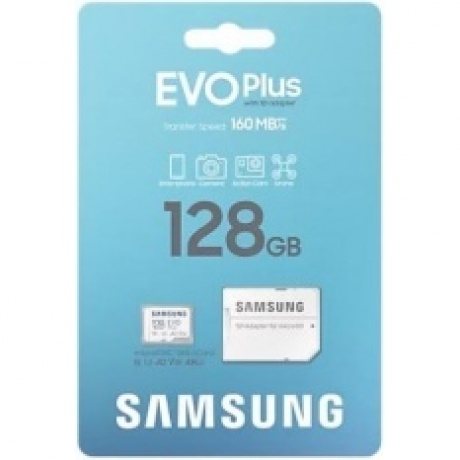 

Карта памяти Samsung 128GB EVO PLUS (2024) U3, V30, A2 + adapter (MB-MC128SA/EU)
