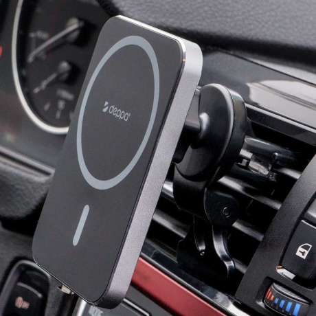 Автомобильный держатель Deppa Mage Safe Qi для iPhone, магнитный, черный - фото 3
