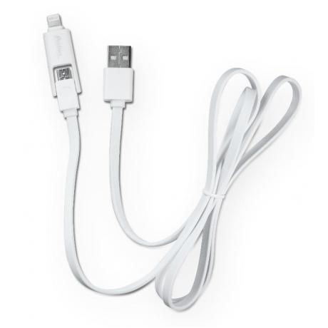 Кабель Partner USB 2.0 - microUSB/Apple 8pin, 2-в-1, 1м, 2.1A, плоский, белый - фото 2