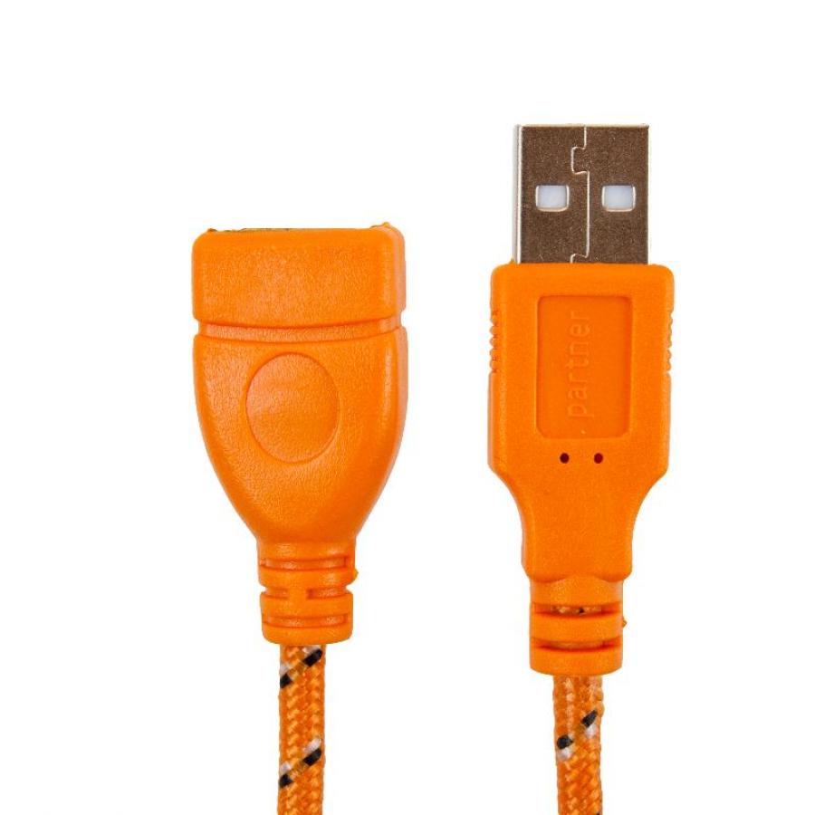 Кабель Partner USB 2.0 5м (А-А) удлинитель m/f, оранжевая оплетка
