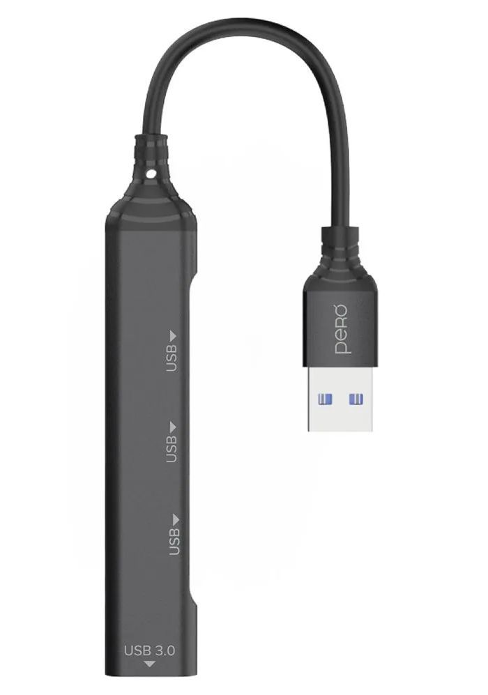 цена Хаб PERO MH01, USB-A TO USB 3.0+USB 2.0+USB 2.0+USB 2.0, серый