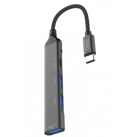 Хаб PERO MH03, USB-С TO USB-C+USB 3.0+USB 2.0+USB 2.0, серый - фото 1