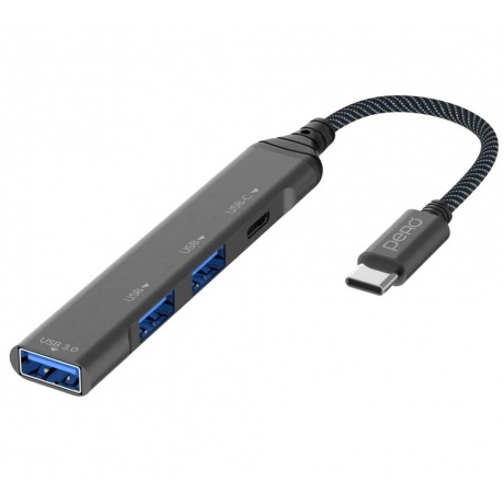 Хаб PERO MH03, USB-С TO USB-C+USB 3.0+USB 2.0+USB 2.0, серый - фото 3