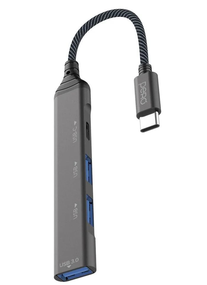 Хаб PERO MH03, USB-С TO USB-C+USB 3.0+USB 2.0+USB 2.0, серый цена и фото